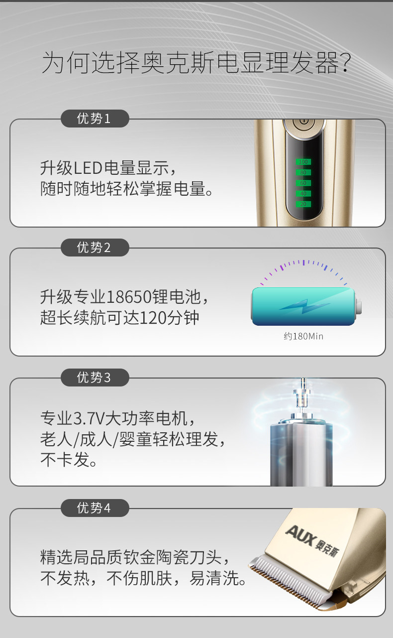 奥克斯 家用理发器 电推子 送理发15件套 图2