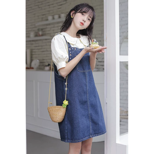 Летнее платье, джинсовые подтяжки, мини-юбка, свежая юбка, коллекция 2022, яркий броский стиль