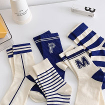 Blue sports stripes in tide casual personality college middle tube