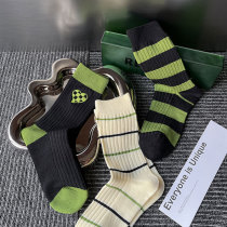 (1-2 double mounted) Embroidery love black green strip personality leisure college in tide molecule movement