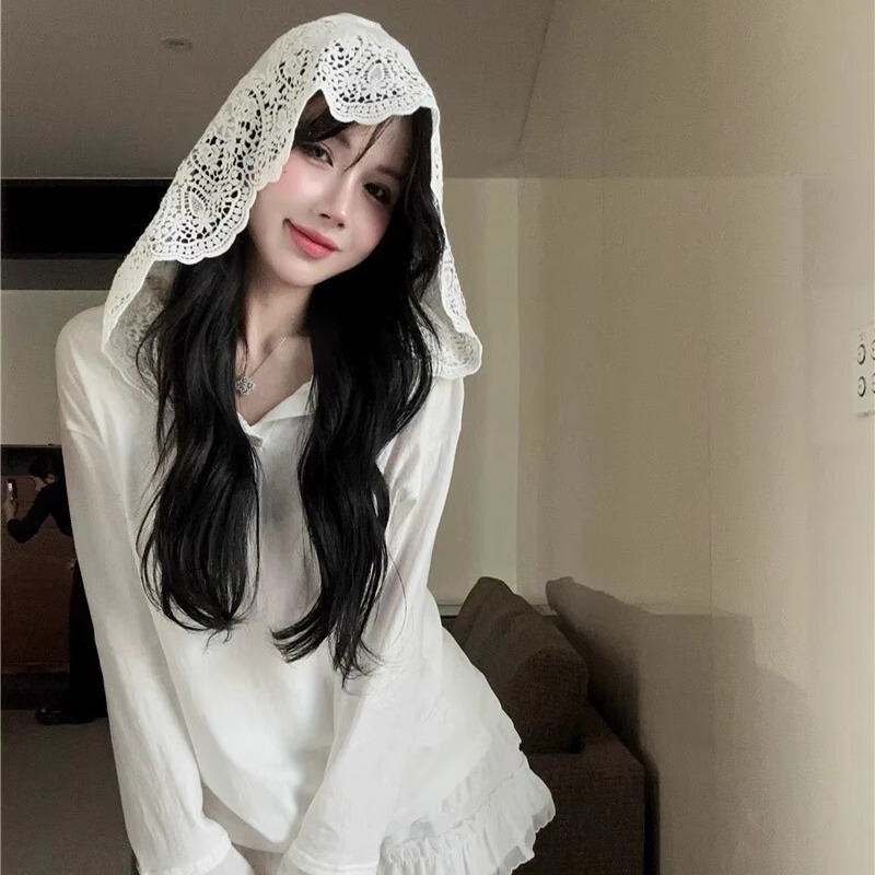 Pure and Alluring Crochet Lace Patchwork Hooded T-Shirt, Loose and Casual, Versatile, Stunning and Unique Top Pure and Alluring Crochet Lace Patchwork Hooded T-Shirt, Loose and Casual, Versatile, Stunning and Unique Top