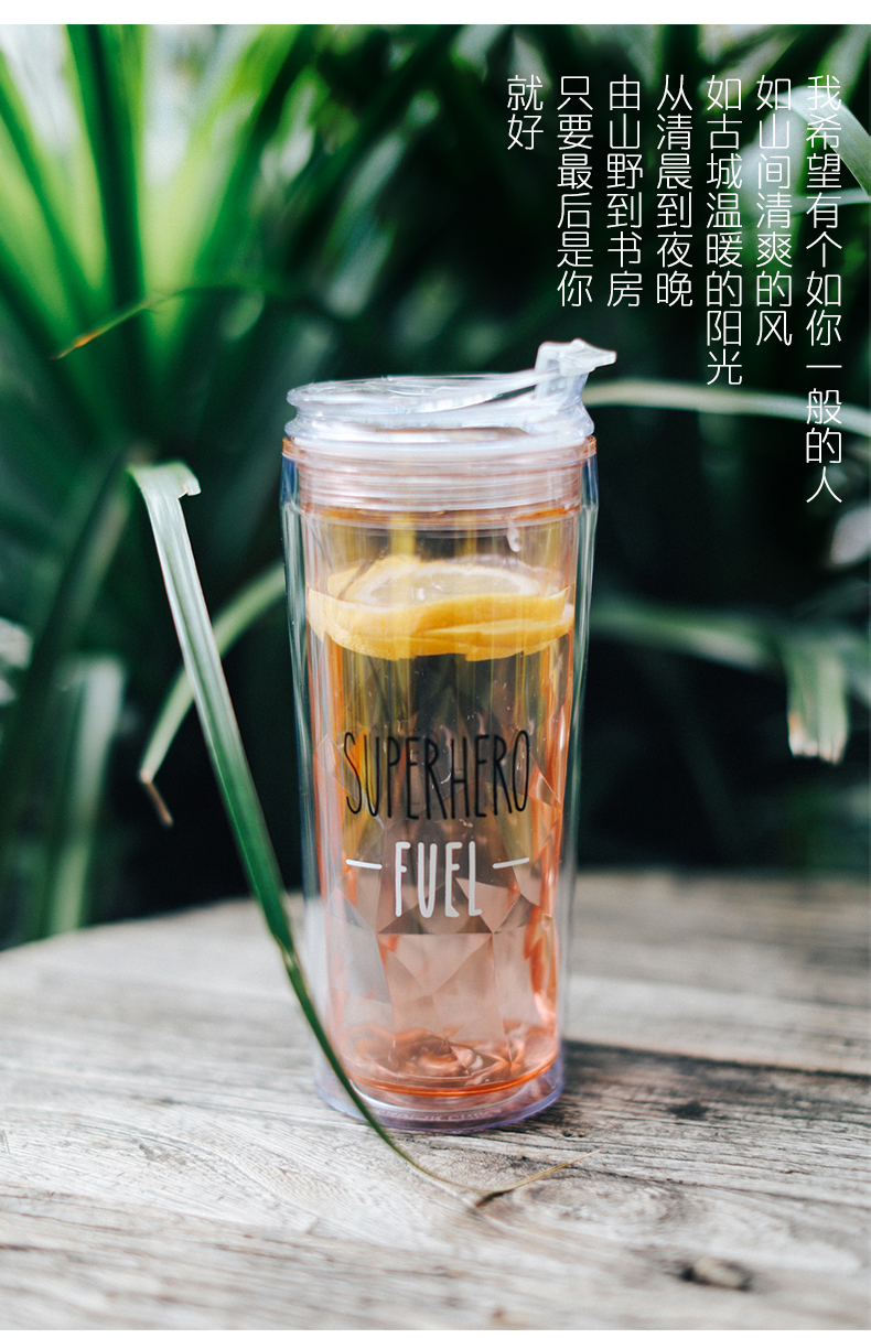 Cốc nữ bằng nhựa cầm tay cốc trà sữa người lớn với ống hút nước màu đỏ cốc nước dễ thương tay sippy cốc người lớn - Tách binh giu nhiet