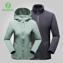 J Beike double-faced fleece womens outdoor autumn and winter New thick warm Mens cardigan hooded jacket