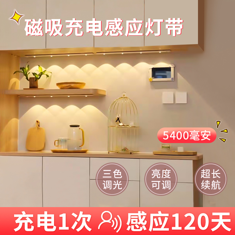 Led body induction lamp with rechargeable wine cabinet display cabinet Wireless self-adhesive cabinet Shoe cabinet wardrobe Xuanguan light strip-Taobao