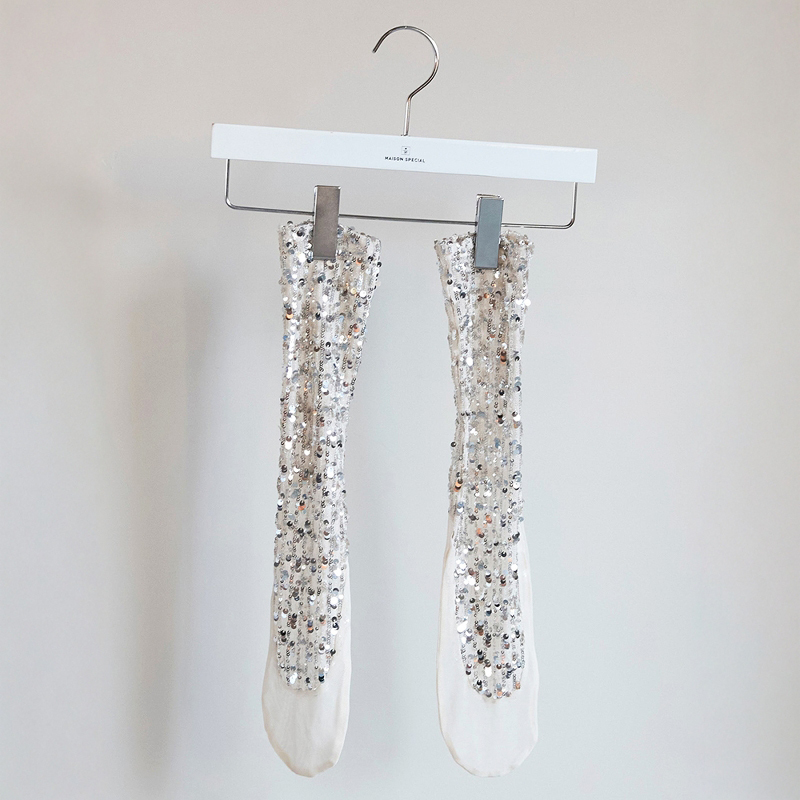 Duyuan M.Son Mesh Sequins! Lace French-Style Retro Mid-Length Socks for Girls, Soft and Layered for Pairing