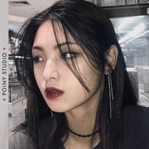 Ear clip without ear hole female Korean Net red same steel Titanium double chain tassel cool hanging fried Sky earrings dual ear studs