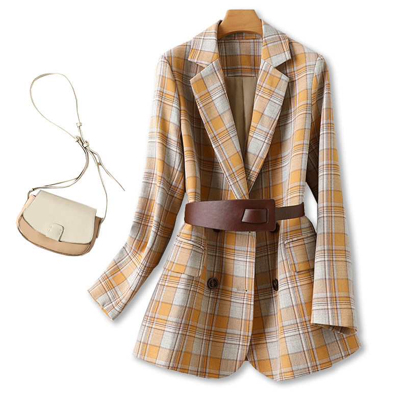 Small sub-spring-autumn-thin-style plaid suit jacket female fashion 2021 new fall Korean version Inn Wind Little Western suit