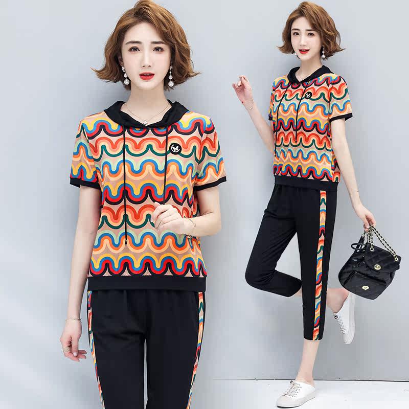 Mom Summer Thin Style Foreign Pie short sleeve T-shirt 2021 New middle-aged women's temperament Leisure Aging Sports Suit