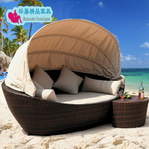 Outdoor rattan bed garden shade imitation rattan loungers beach pool leisure lazy outdoor balcony lunch reclining bed