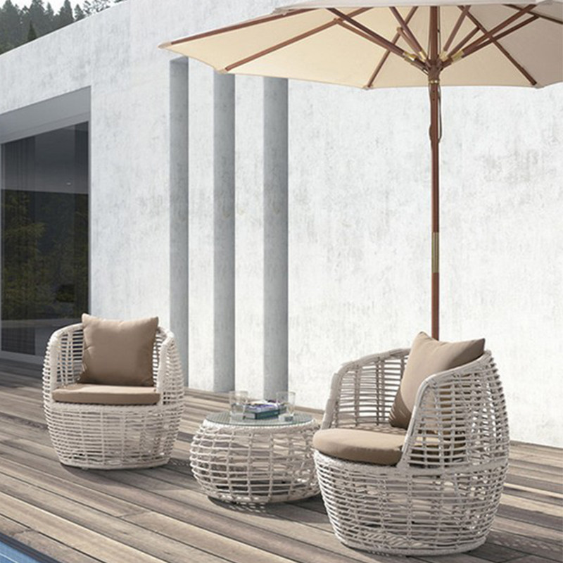 Balcony rattan chair Three sets patio garden folk rattan sofa tea table outdoor terrace coarse rattan small sofa furniture