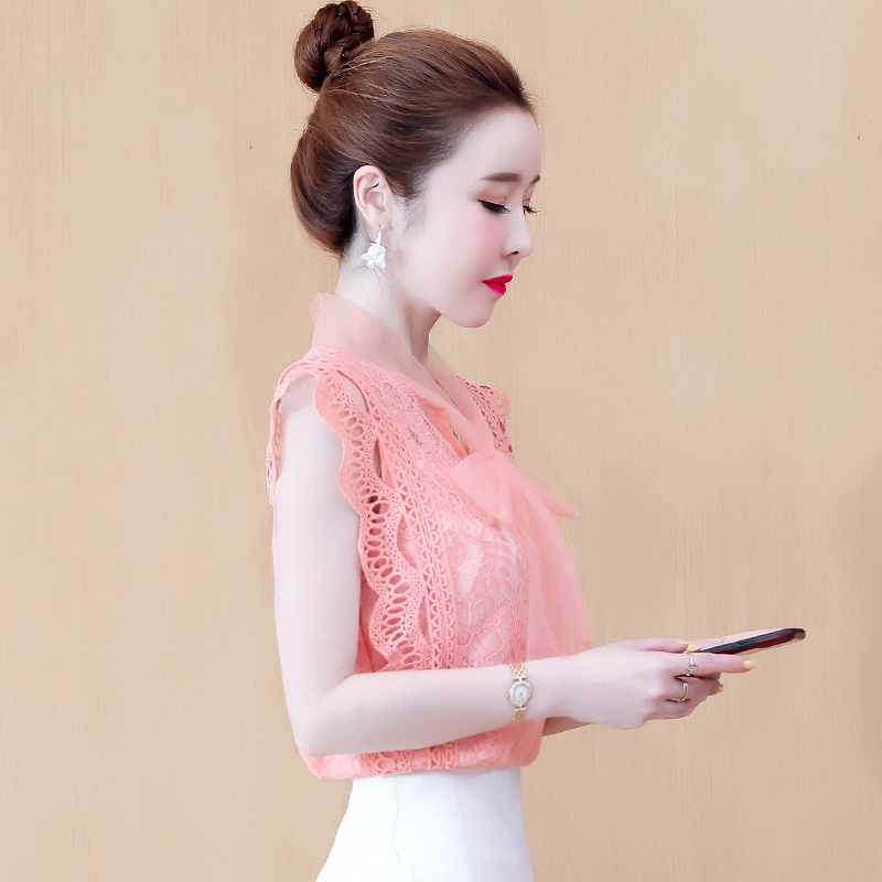 Tây phong cách ren áo sơ mi nhỏ hàng đầu của phụ nữ mùa hè 2021 phong cách mới siêu cổ tích áo sơ mi voan ngắn tay - Áo sơ mi chiffon ren