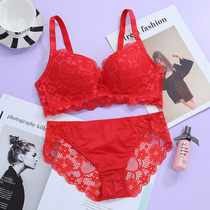 This years big red underwear suit womens No steel ring gathers lace sexy receiving sub-milk anti-sagging wedding bra