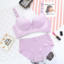 Non-steel ring bra one-piece seamless gathering sexy little lady size thick small chest sexy underwear panties set