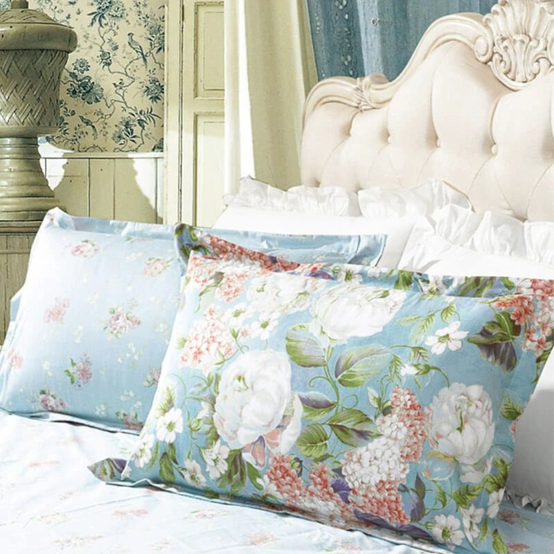 富安娜全棉枕套一对装48cmx74cm印花枕头套100纯棉枕芯内胆套家用