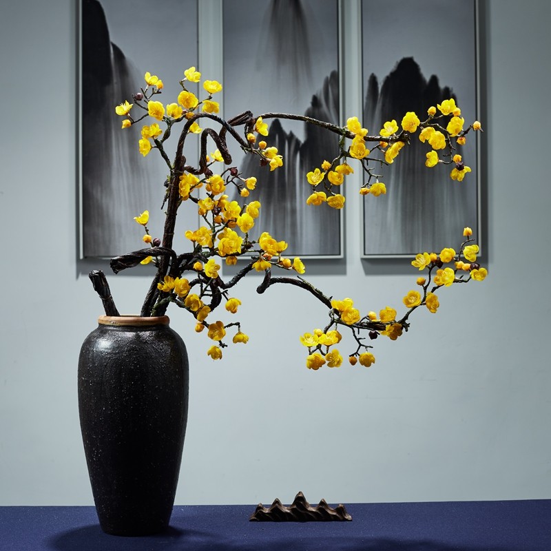 Simulation plum blossom plum fake flower antique ceramic vase set living room flower arrangement hotel model room ornament promotion