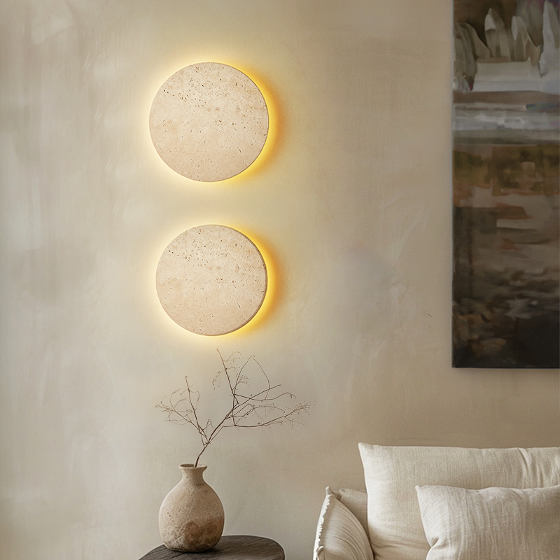 Wall Lamp in Antique Style, Simple Staircase Corridor, Yellow Travertine, Japanese Wabi-Sabi Style, Round Thin Model, Guesthouse Wall Lighting Wall Lamp in Antique Style, Simple Staircase Corridor, Yellow Travertine, Japanese Wabi-Sabi Style, Round Thin Model, Guesthouse Wall Lighting