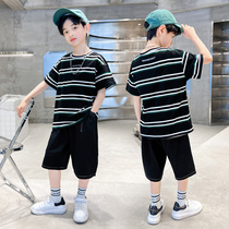 Boys summer dress striped slim fit suit 2022 new CUHK Breathable Summer Loose two sets of children Costume Tide Cool