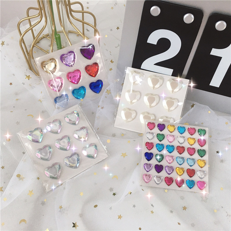 Cute girl heart laser three-dimensional color love diamond acrylic beautiful girl crystal mobile phone stickers decorative makeup