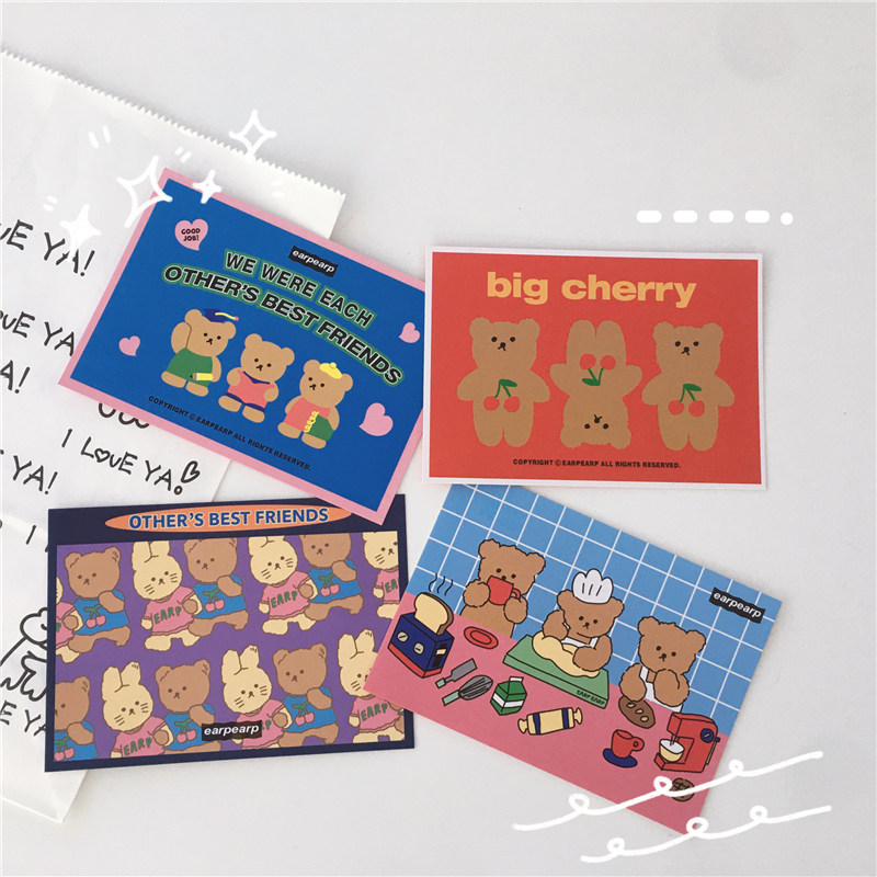 Korean ins cute soft cute bear blessing greeting card cartoon postcard can write holiday thank you wall decoration