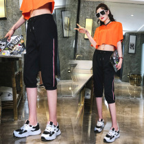 2021 summer new three-point pants womens sports and leisure large size loose slim thin section cotton leggings