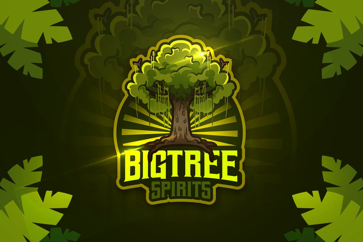 绿色大树电子竞技吉祥物队徽Logo标志设计模板 Bigtree Spirits – Mascot & Esport Logo