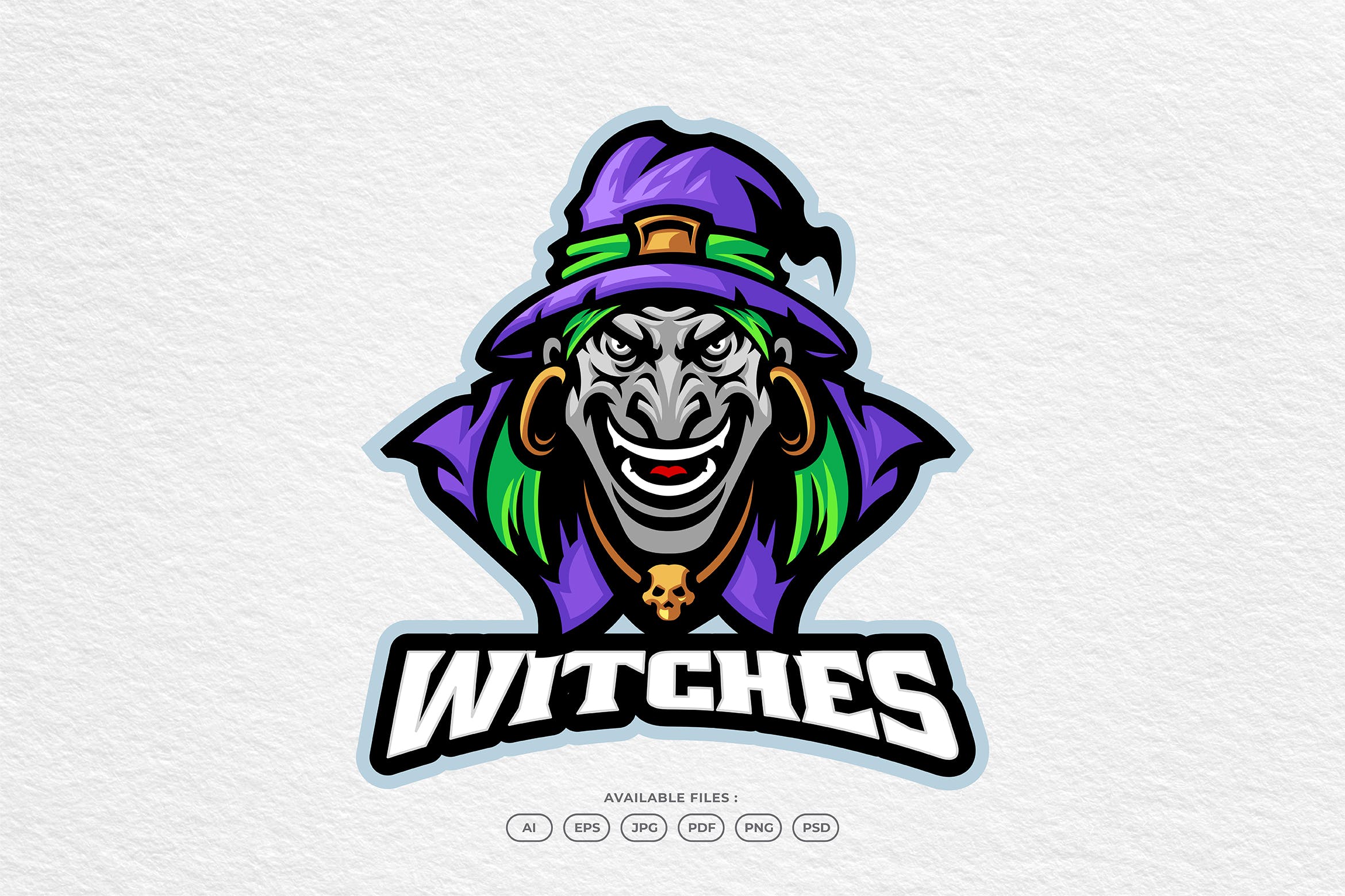 女巫万圣节魔法师吉祥物标志Logo设计模板 Witch Halloween Magic Evil Wizard Mascot Logo