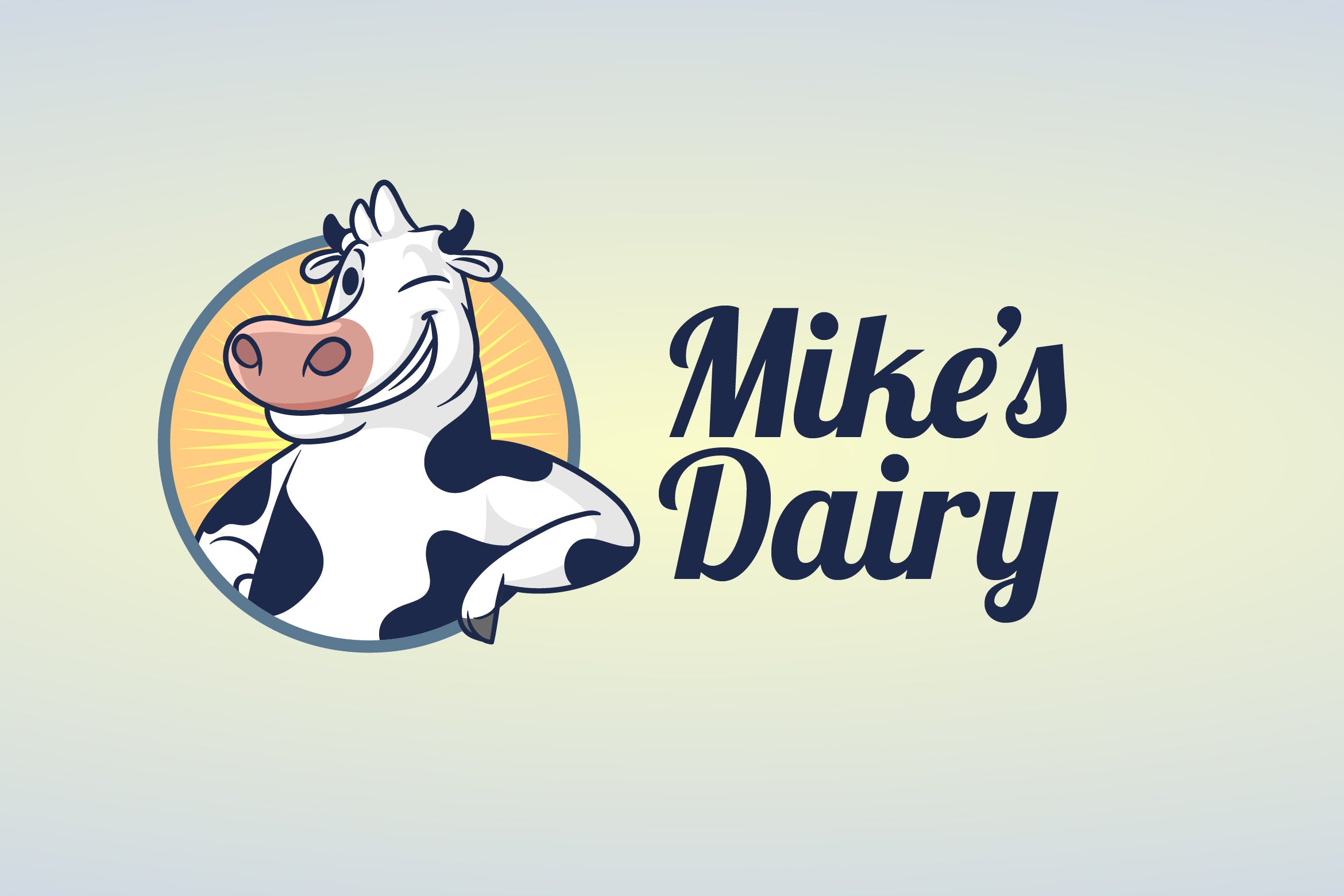 奶牛卡通吉祥物Logo标志设计模板 Mike’s Dairy Farm – Cow Mascot Logo