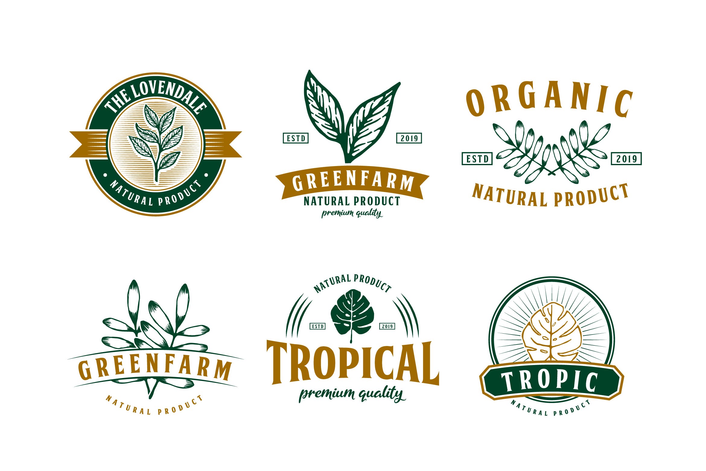 纯天然植物&绿色产品品牌Logo设计模板 Set of Nature and Tropical Logo Badge