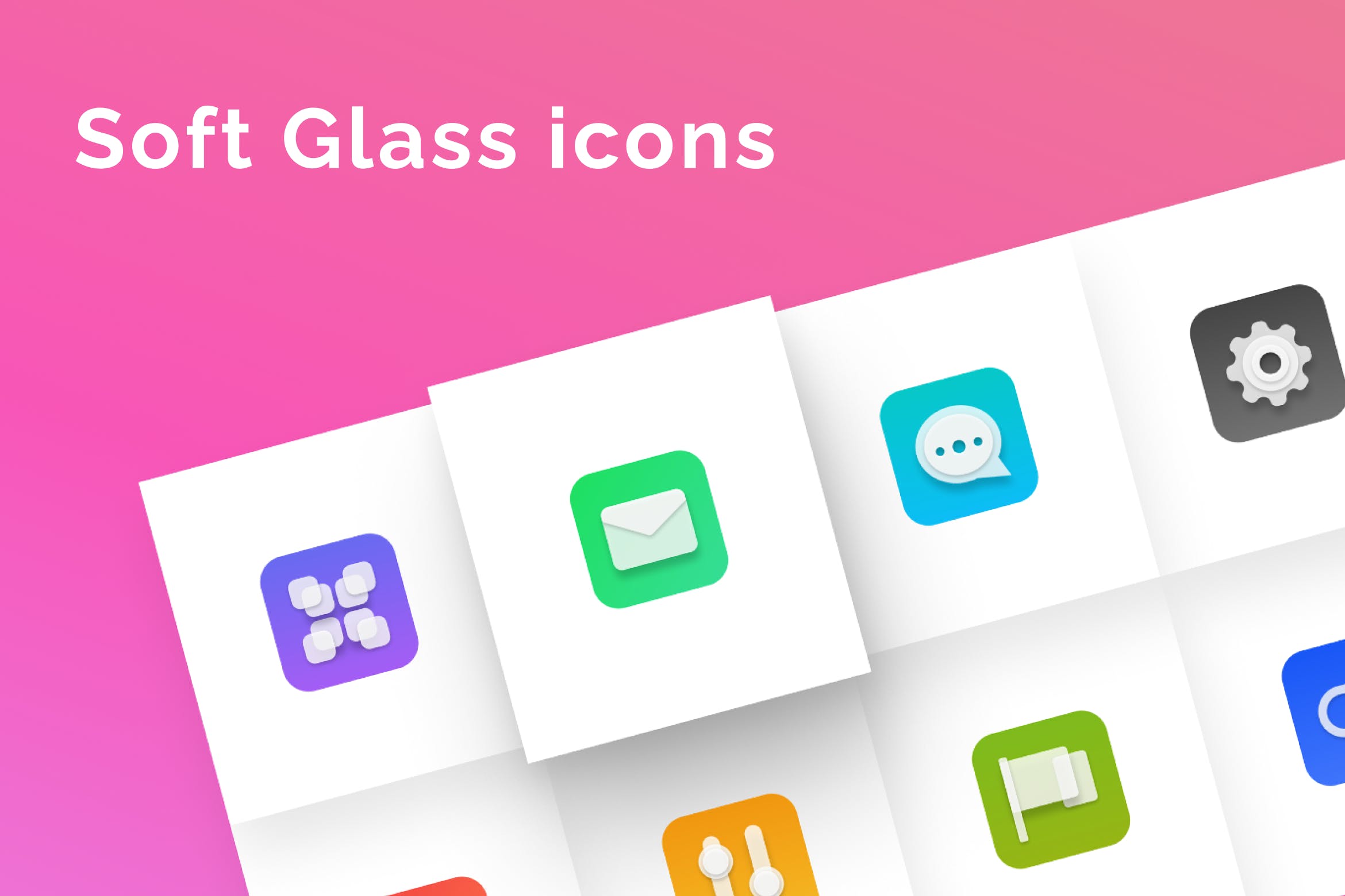 手机系统UI设计玻璃风格图标集 Soft Glass icons