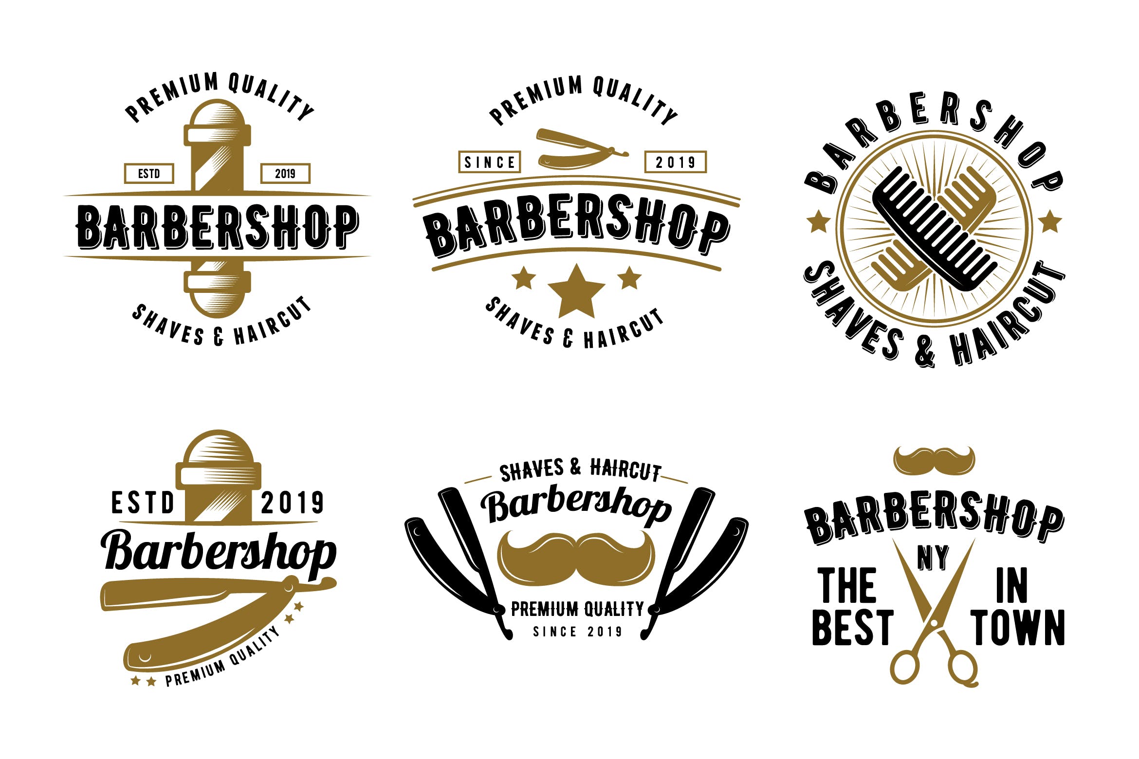 复古设计风格理发店店招徽章设计模板 Retro Set of Barbershop Emblem Logo Badge