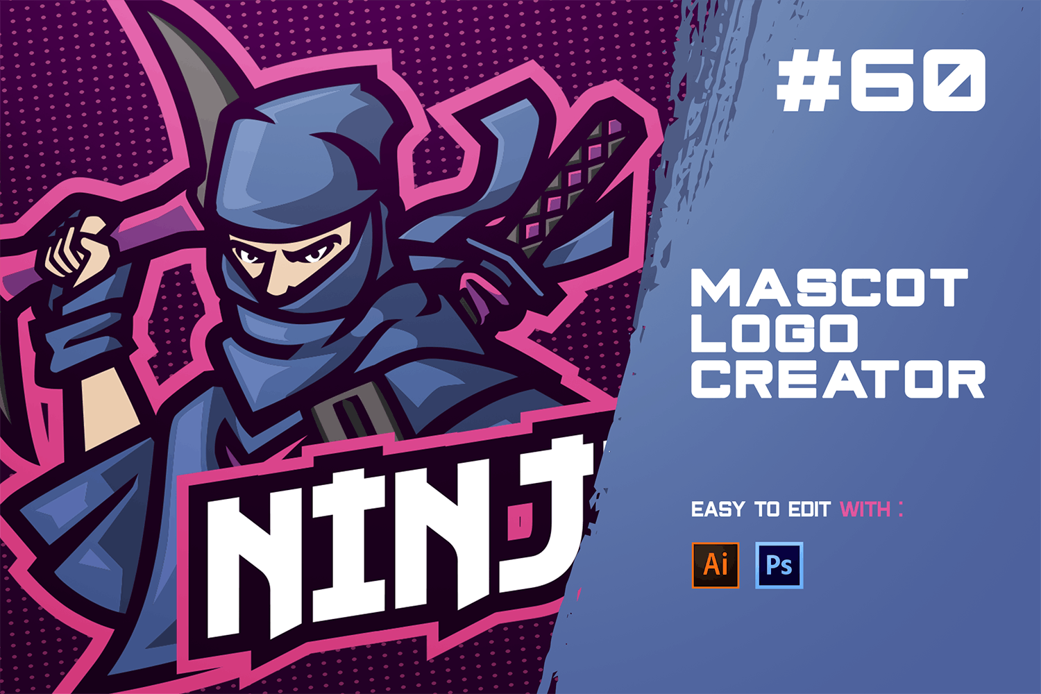 蓝色忍者电子竞技Logo设计模板 NINJA – E-Sports Logo Creator