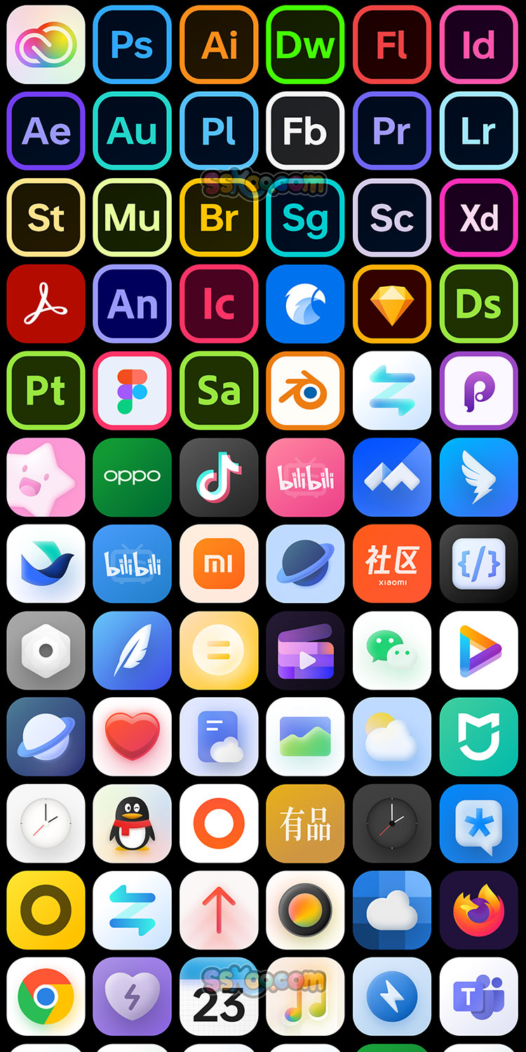 互联网大厂Adobe多媒体APP桌面设计软件常用图标ICON模板XD文件插图1