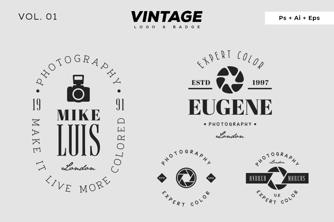 复古风格摄影摄像主题Logo徽章设计模板v1 Vintage Logo & Badge Vol. 1