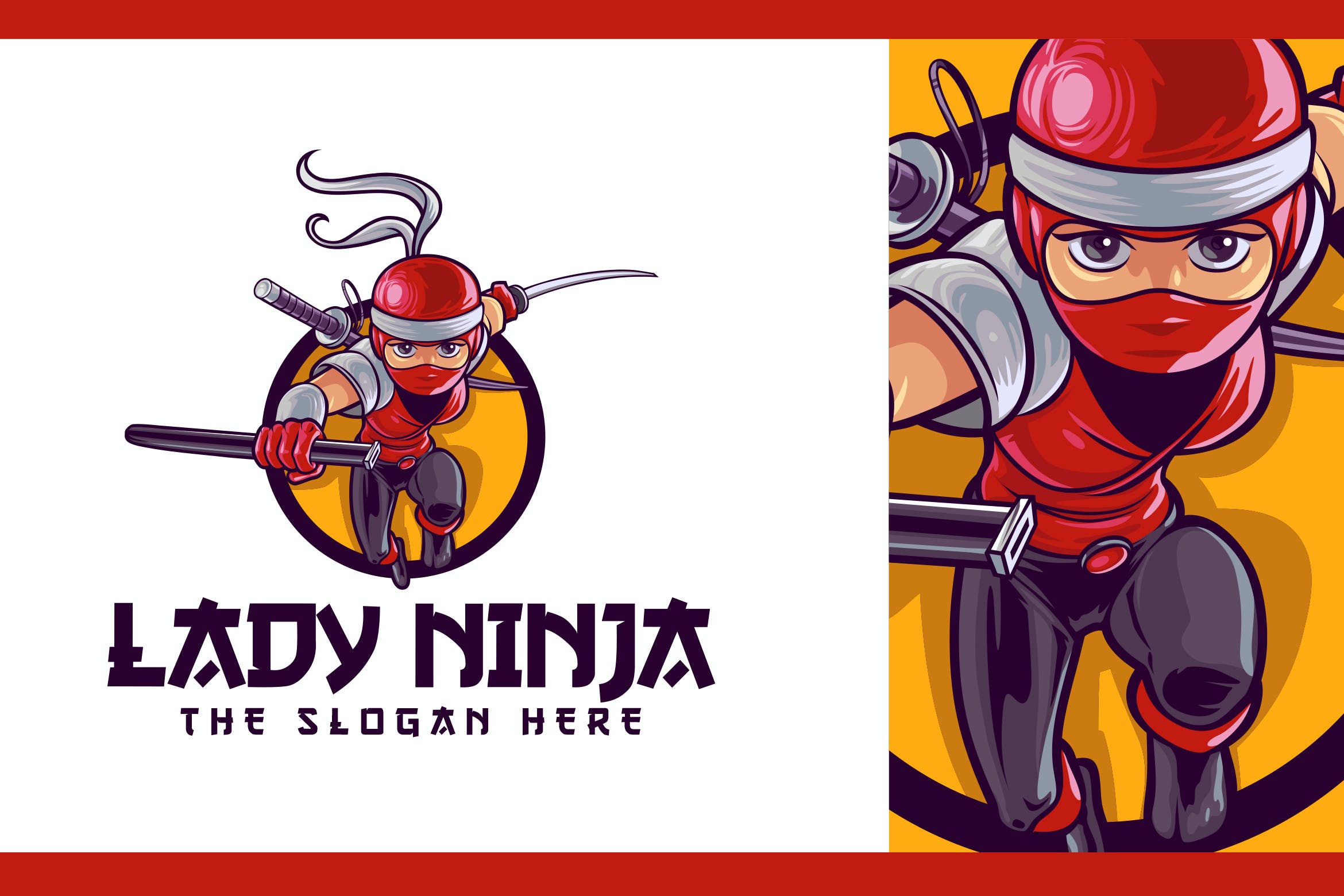 日本女忍者卡通人物形象Logo标志模板 Japanese Lady Ninja Character Mascot Logo