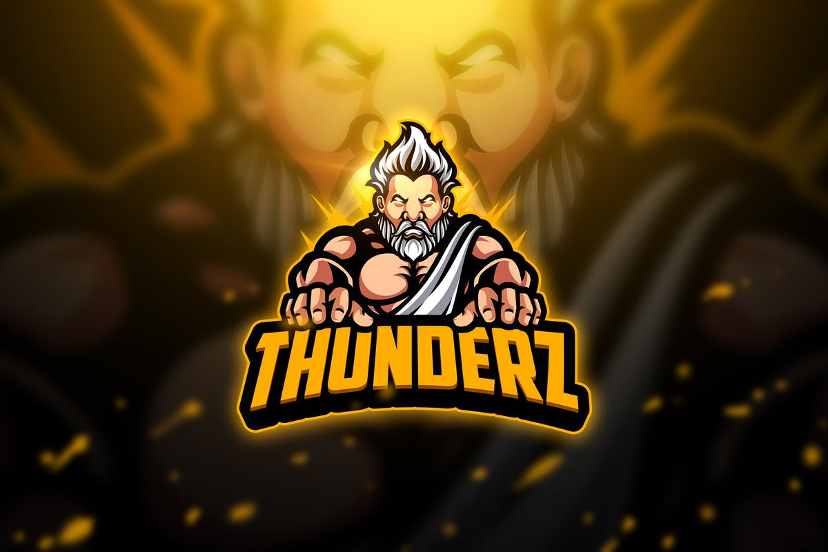 白发雷神电子竞技吉祥物队徽Logo标志设计模板 Thunderz – Mascot & Esport Logo