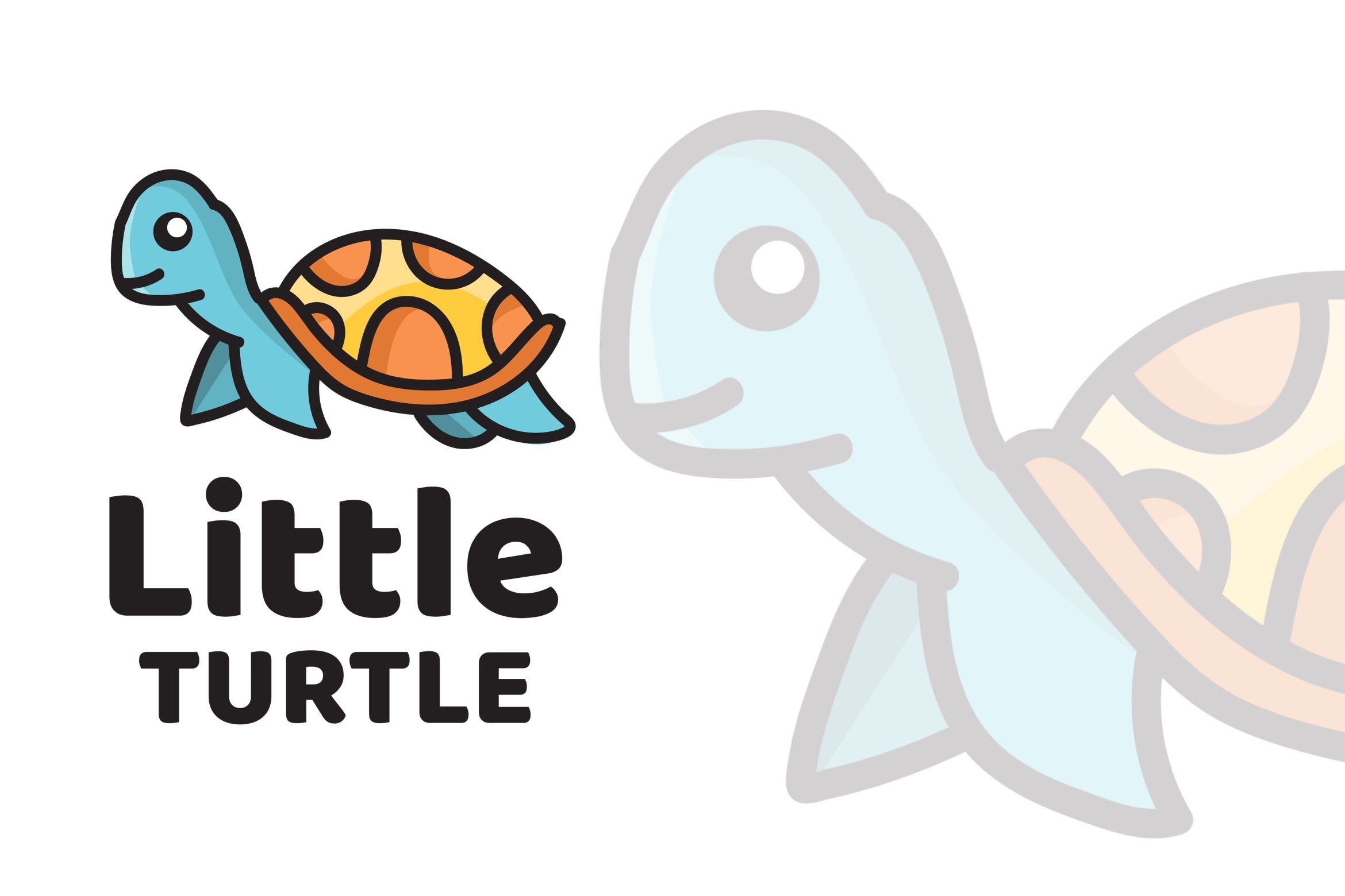 可爱标志设计系列-小乌龟卡通动物形象Logo设计模板 Little Turtle Cute Logo Template