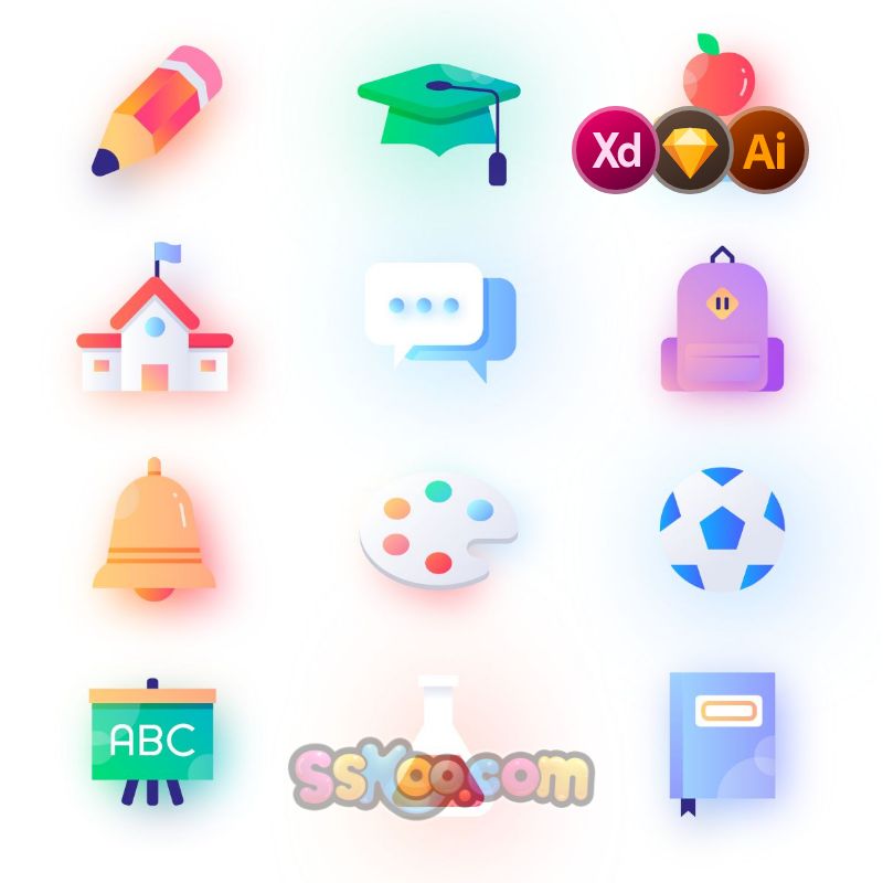 校园用具教具书本学校用品UI图标ICON设计xd/sketch/ai素材