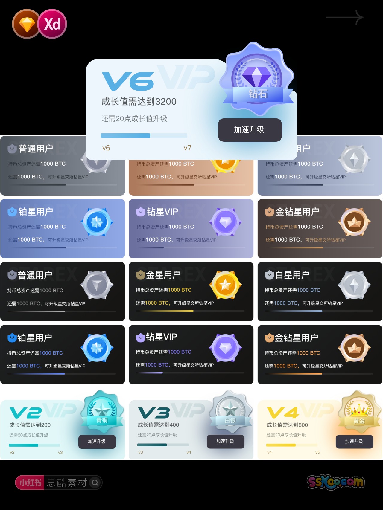 VIP会员卡会员用户等级升级UI卡片式矢量设计XD模板Sketch素材插图2