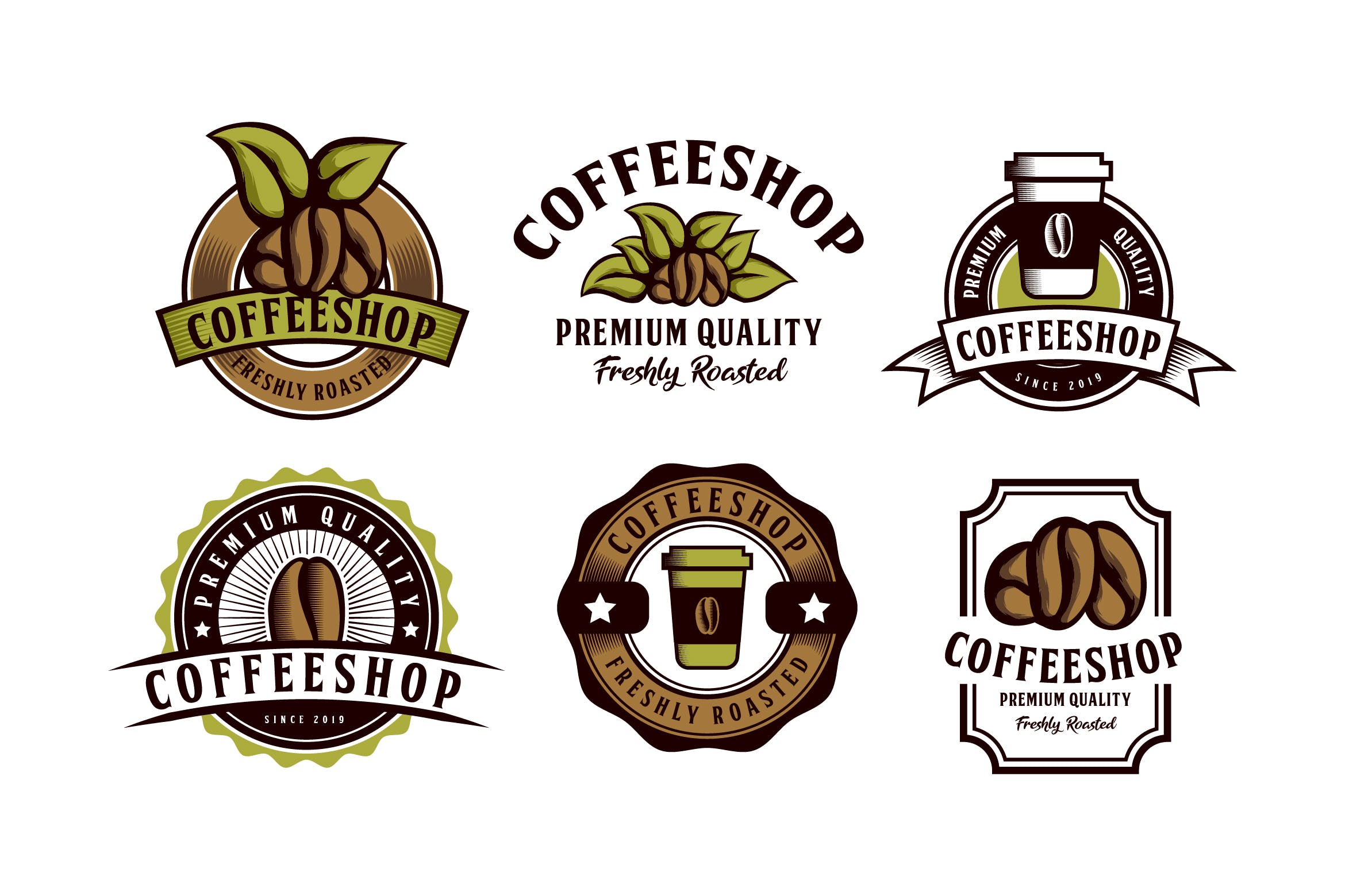 复古设计风格咖啡主题Logo徽章设计模板 Set of Coffee Themed Emblem Logo Badge