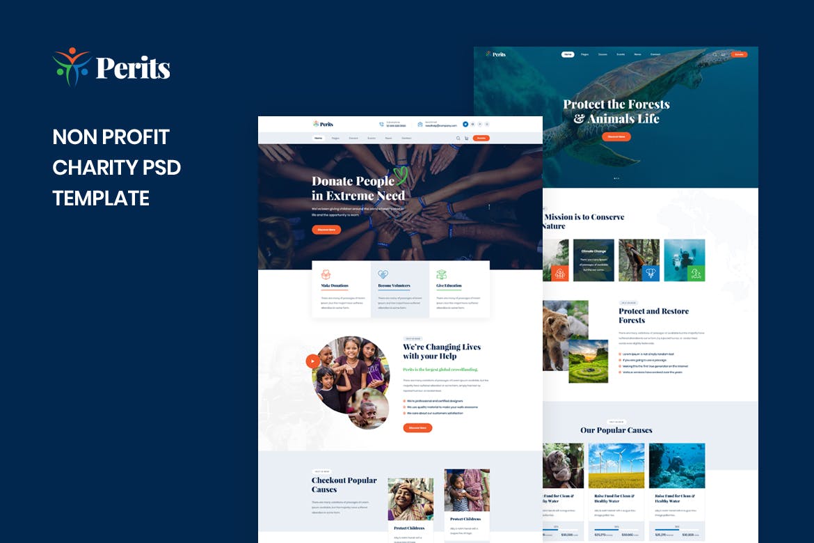 非营利慈善组织网站设计PSD模板 Perits – Non Profit Charity PSD Template ZZH / 2022.12.4Web UI 0