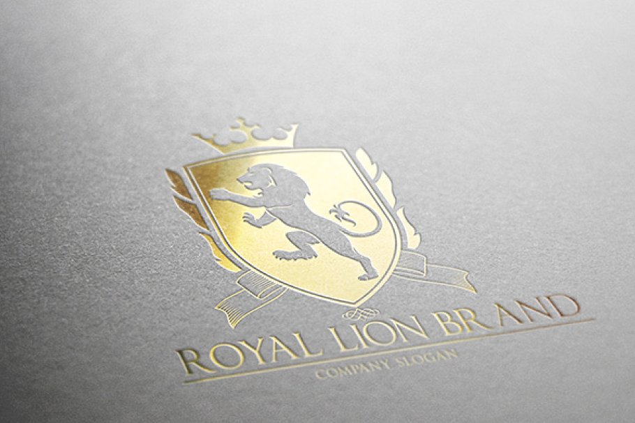 奢华风格金箔狮子图形Logo设计 Royal Lion Brand