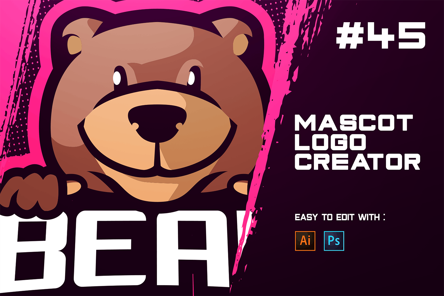 可爱小熊电子竞技Logo设计模板 BEAR – E-Sports Logo Creator