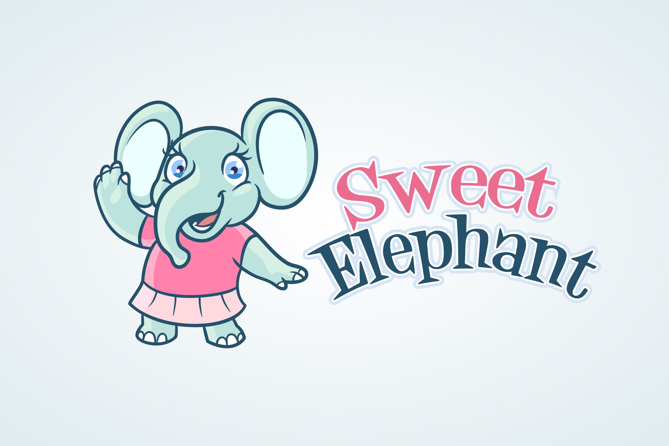 粉红女小象卡通吉祥物Logo标志设计模板 Sweet Little Elephant Girl Mascot Logo