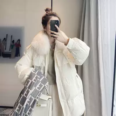 White down jacket 2020 new women's short small waist fashion big fur collar white duck down winter jacket