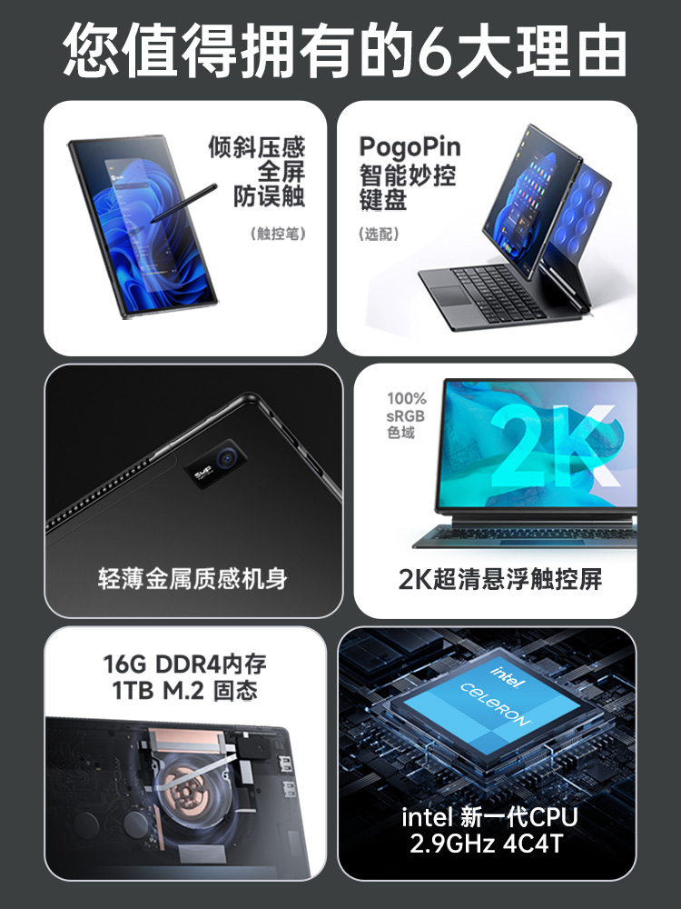 DERE Laptop 2-in-1 Tablet Computer New Windows 11 System Business Office Student Thin and Light Notebook Flagship Store Official Genuine Intel 3K Soft Light Eye Protection Screen