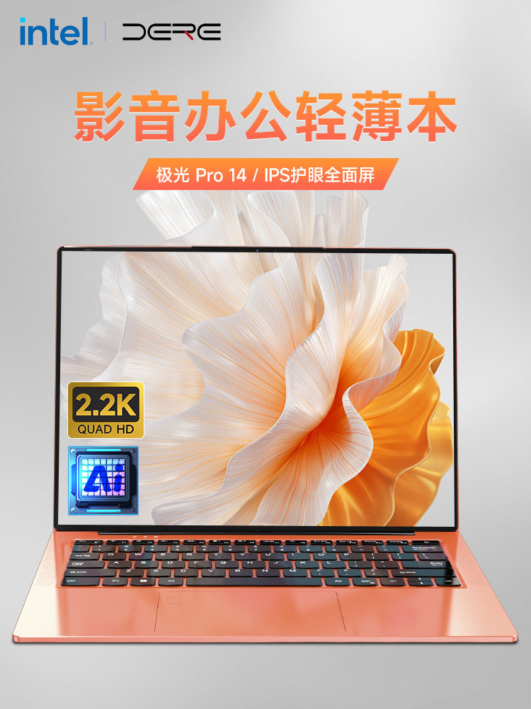 DERE New Chinese Version Laptop 14inch Thin and Portable Handheld Gaming Laptop Official Flagship Store Genuine High-Performance Model for Girls Ultra-Thin Ai All-In-One Laptop Goddess Laptop