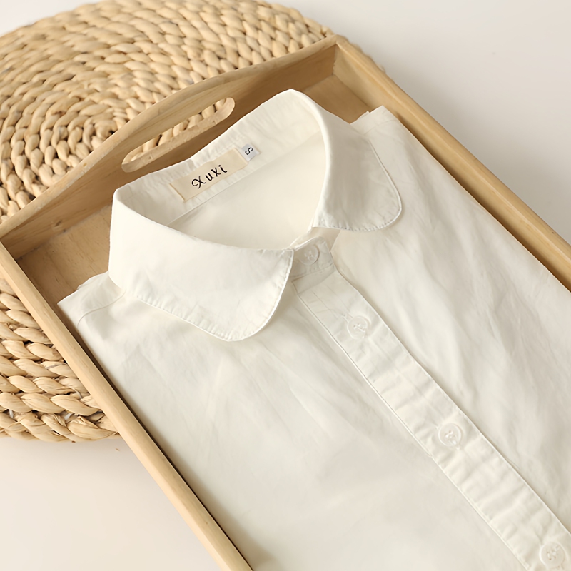 2026 Spring New Style Doll Collar Pure Cotton White Short-Sleeved Shirt for Women Long-Sleeved Student Inner Wear All-Cotton Shirt