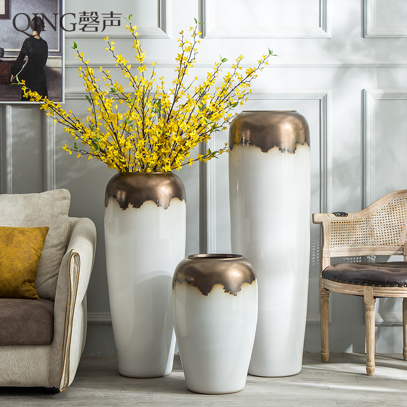 Jingdezhen ceramic big vase furnishing articles sitting room ground large modern European - style villa hotel decoration decoration floral outraged