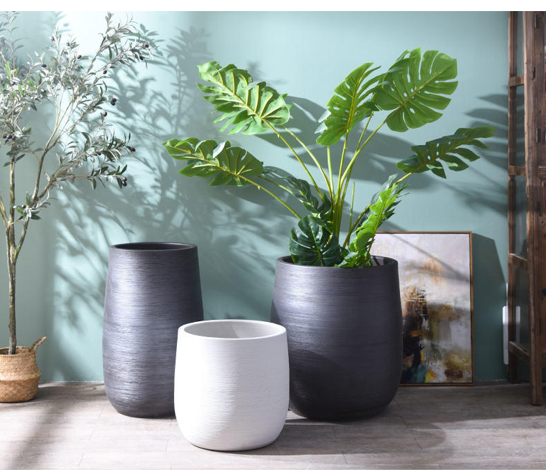 Nordic flowerpot I and contracted vase black ceramic green plant hydroponic POTS of large diameter cylinder indoor plant decoration