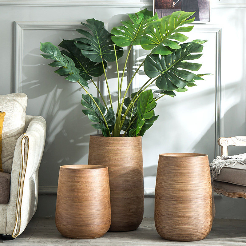 Flower pot Nordic simple green plant pot pot pot plant species Balcony Outdoor large vase Living room floor-to-ceiling ceramic retro thread